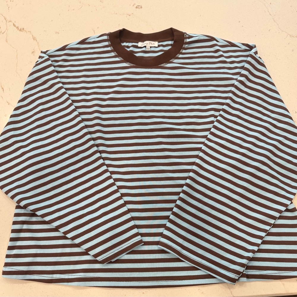 Emory Park Brown and Blue Striped Long Sleeve Tee